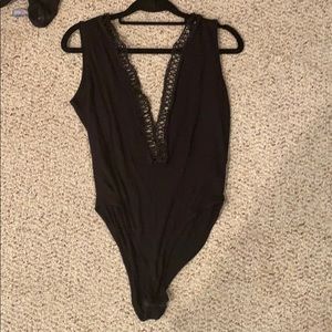 Black deep-v body suit